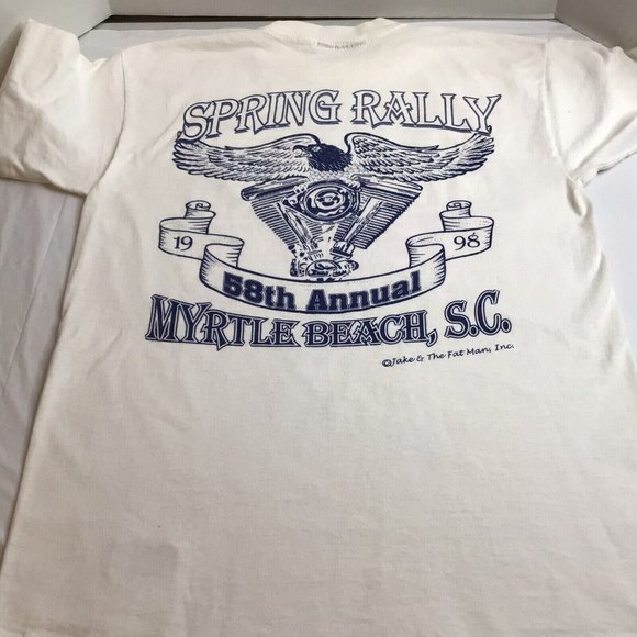 Bike Week Rally Myrtle Beach Double Sided White Tee Shirt single Stitch 90s Med - Picture 4 of 6